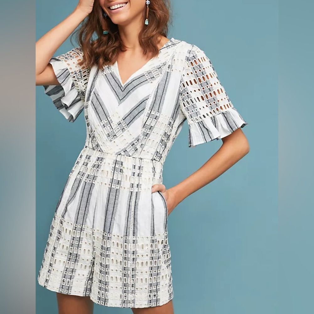 ANTHROPOLOGIE ett:twa striped eyelet romper